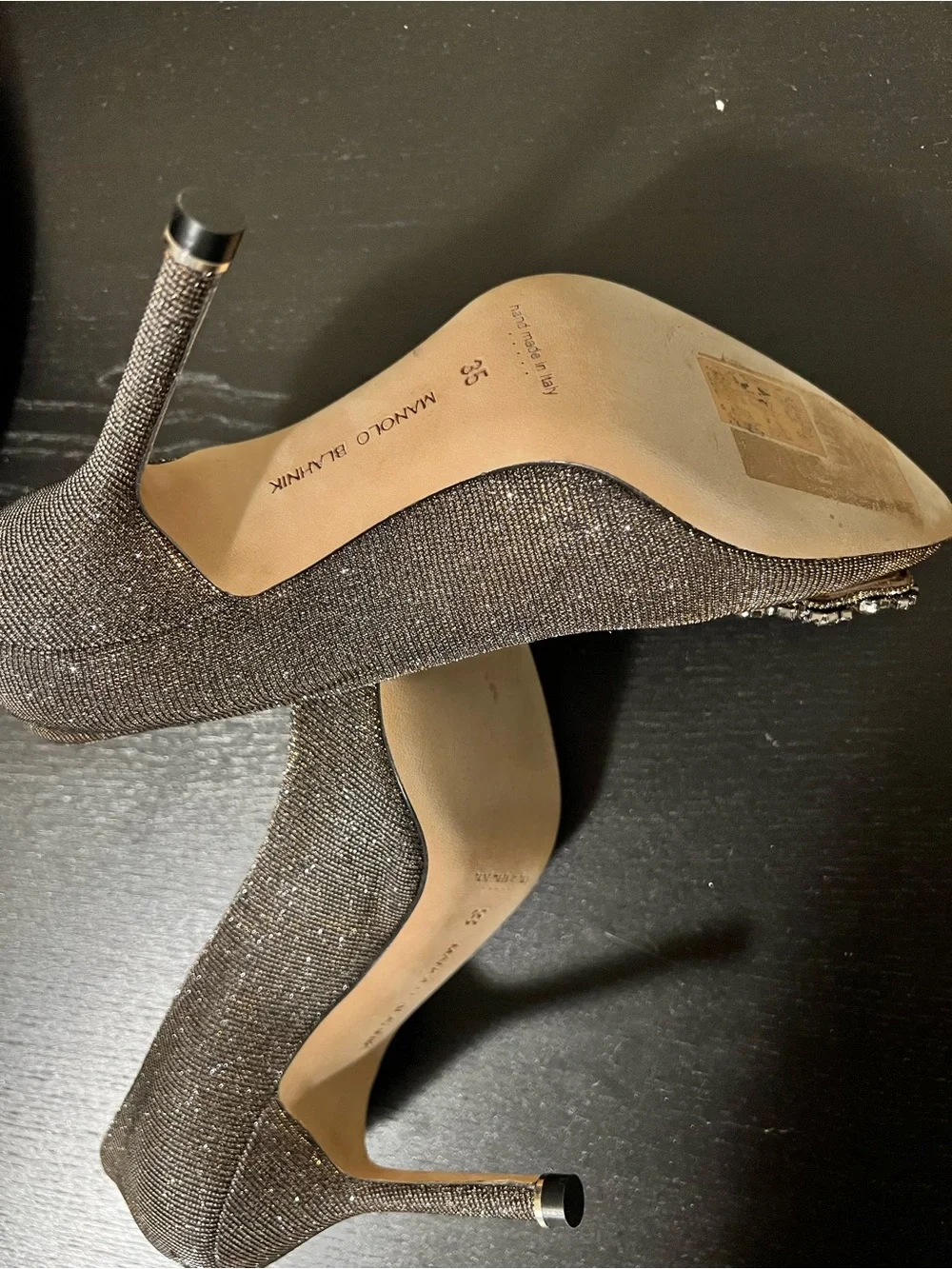 Manolo Blahnik Metallic Silver Crystal-Embellished Pointed Pumps - Picture 2 of 3